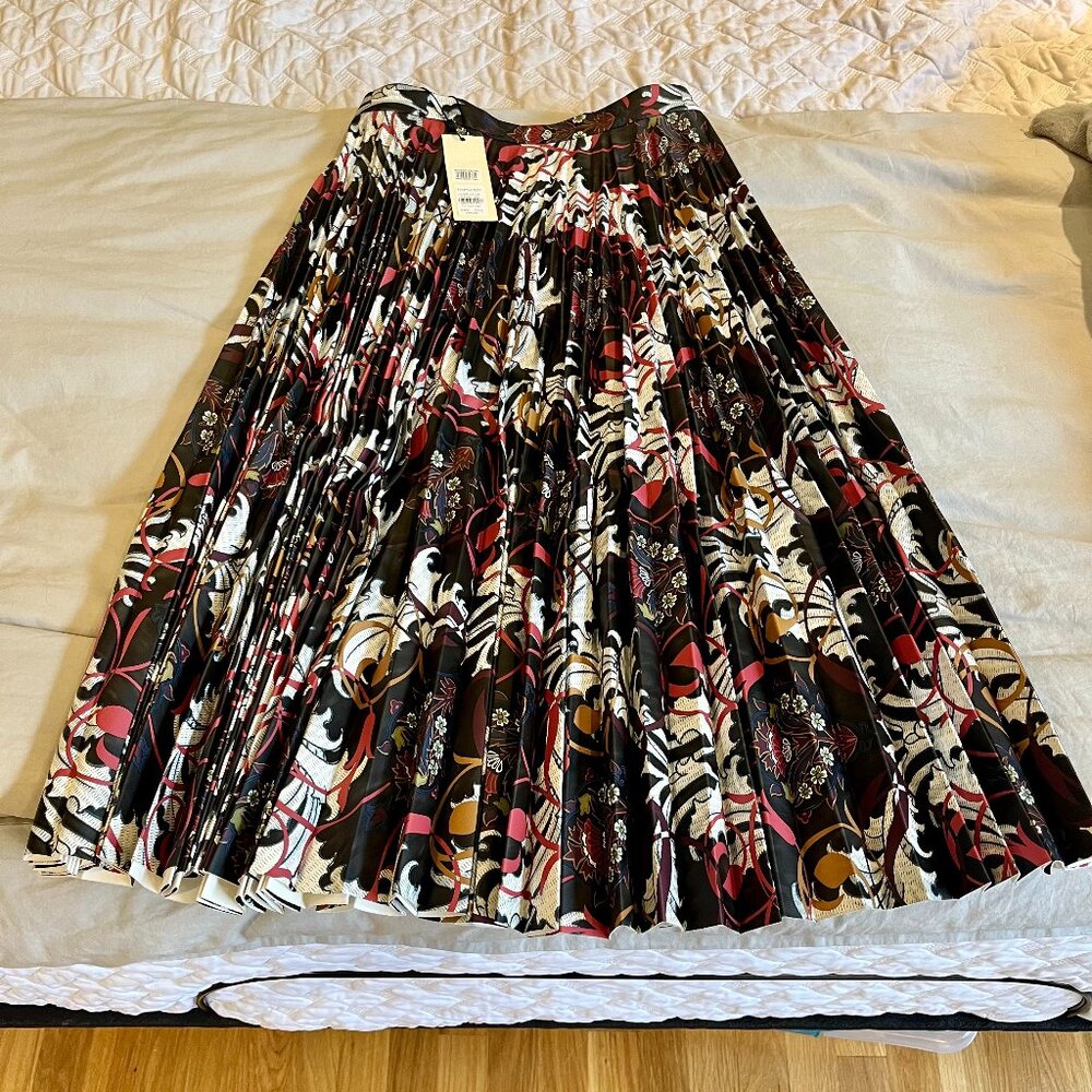 Topshop midi print faux leather pleated skirt